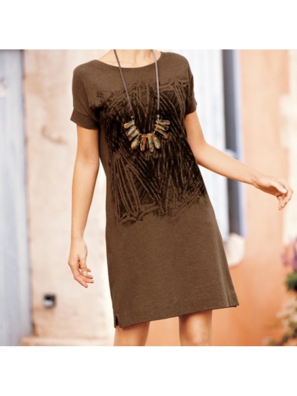 Peruvian Connection Brown Short-Sleeve Women's Knit Dress